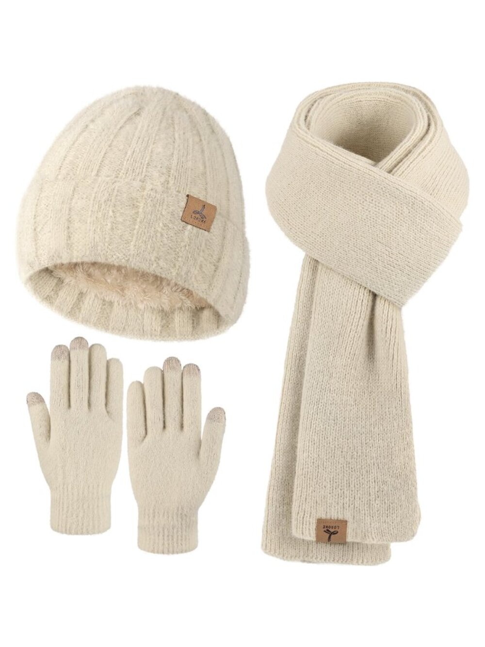 3-in-1 Cashmere Beanie Scarf Touchscreen Gloves Set